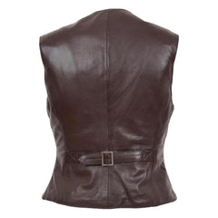 Womens Leather Classic Buttoned Waistcoat Rita Brown