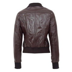 Womens Leather Classic Bomber Jacket Motto Brown