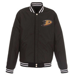 Anaheim Ducks Reversible Fleece Jacket with Faux Leather Sleeves JH Design - Black/White