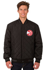 Atlanta Hawks Leather & Wool Reversible Jacket w/ Embroidered Logos - Black