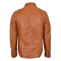 Mens Leather Shirt Classic Trucker Style Oliver Tan