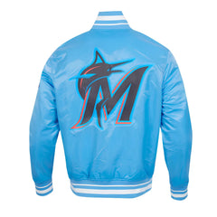 MLB Miami Marlins Varsity Jacket Sky Blue Satin Jacket Letterman Jacket Baseball Jackets