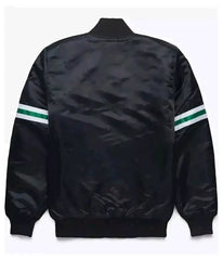 Men NY Jets NFL Black Satin Bomber Style Letterman Embroidered Varsity Jackets