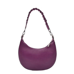 Womens Leather Twist Handle Strap Zip Cross Body Bag SARAH Purple