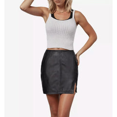 Black Women’s Body Fitted Mini Real Leather Skirts