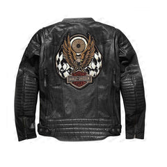 Harley Davidson Embroidery Men Eagle Design Natural Leather Jacket