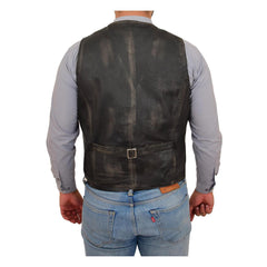 Men's Button Fastening Leather Waistcoat Nick Black