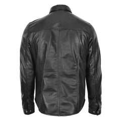Mens Leather Shirt Classic Trucker Style Oliver Black