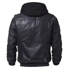Premium Quality Men’s Real Leather Jacket with Removable Hood