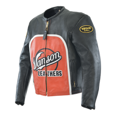 VANSON SPEEDWAY CLASSIC LEATHER JACKET AMERICAN BLACK + ORANGE
