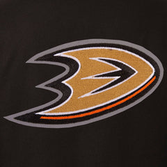 Anaheim Ducks Reversible Fleece Jacket with Faux Leather Sleeves JH Design - Black/White