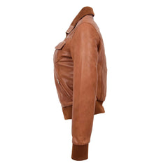Womens Leather Classic Bomber Jacket Motto Tan