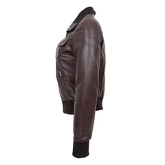 Womens Leather Classic Bomber Jacket Motto Brown