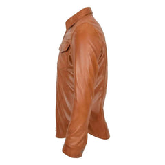 Mens Leather Shirt Classic Trucker Style Oliver Tan