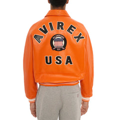 Men's Avirex Leather Jacket Iconic Avirex jacket (Orange )