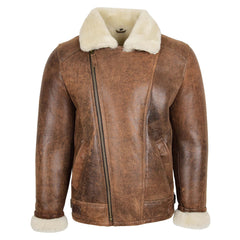 Mens Aviator Sheepskin Pilot Jacket Blen Vintage Brown