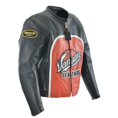 VANSON SPEEDWAY CLASSIC LEATHER JACKET AMERICAN BLACK + ORANGE