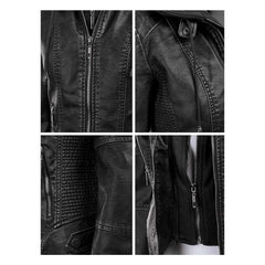 Lock and Love Women's Removable Hooded Leather Jacket Moto Biker Coat - Black