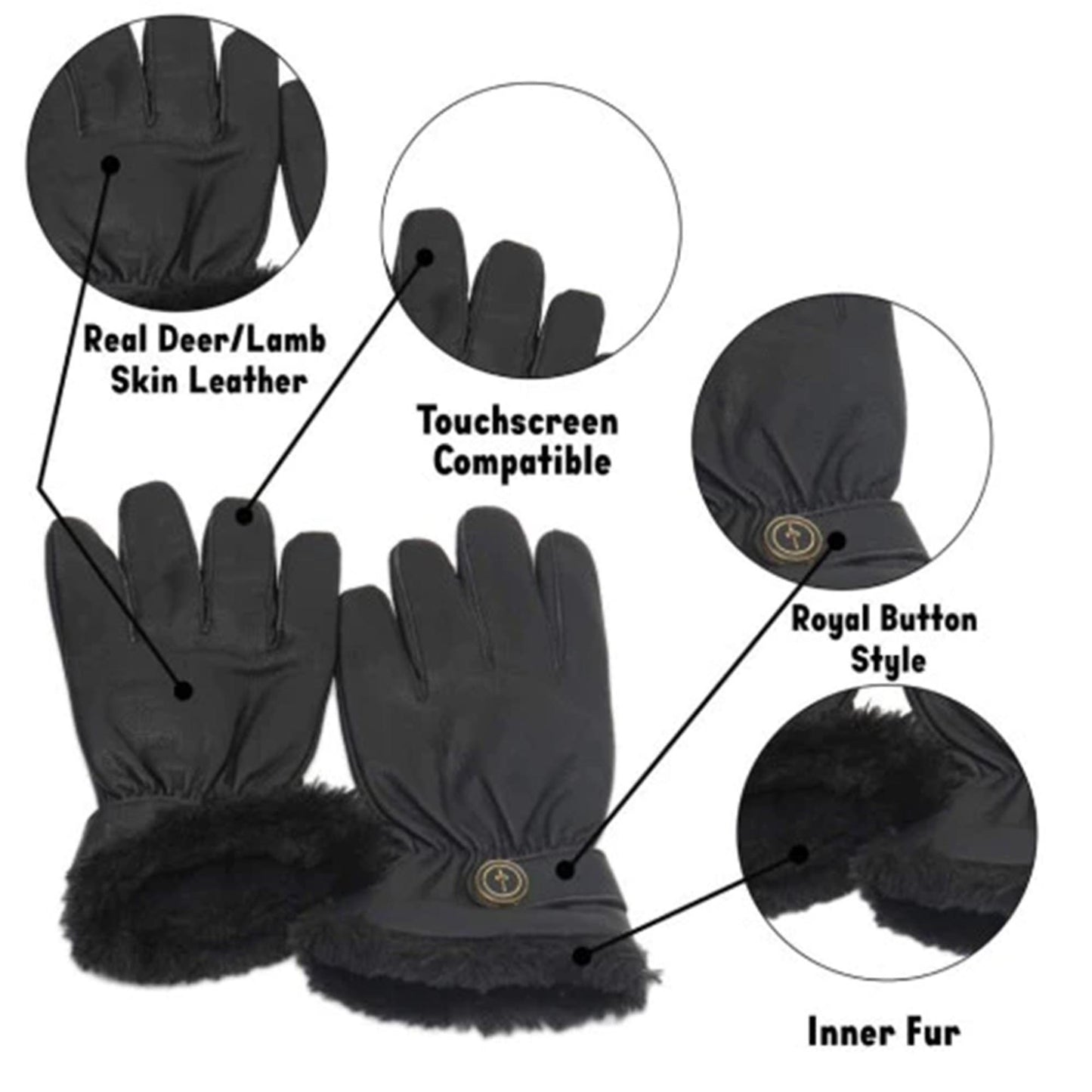 Womens Black Fur Leather Gloves