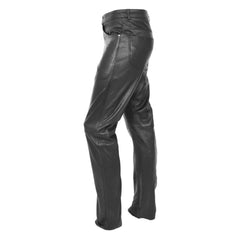 Mens Leather Pants Straight Leg Classic Leather Trousers Black