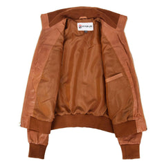Womens Leather Classic Bomber Jacket Motto Tan