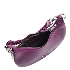 Womens Leather Twist Handle Strap Zip Cross Body Bag SARAH Purple