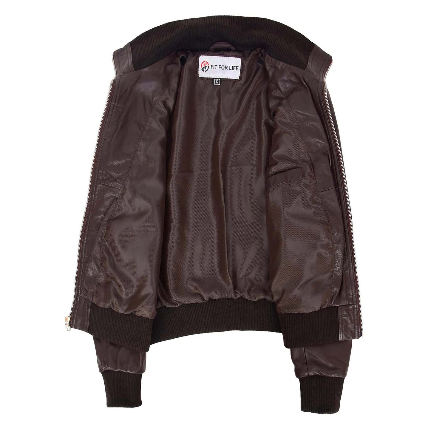 Womens Leather Classic Bomber Jacket Motto Brown