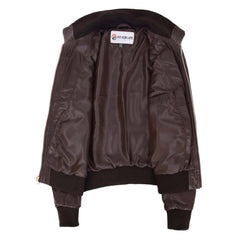 Womens Leather Classic Bomber Jacket Motto Brown