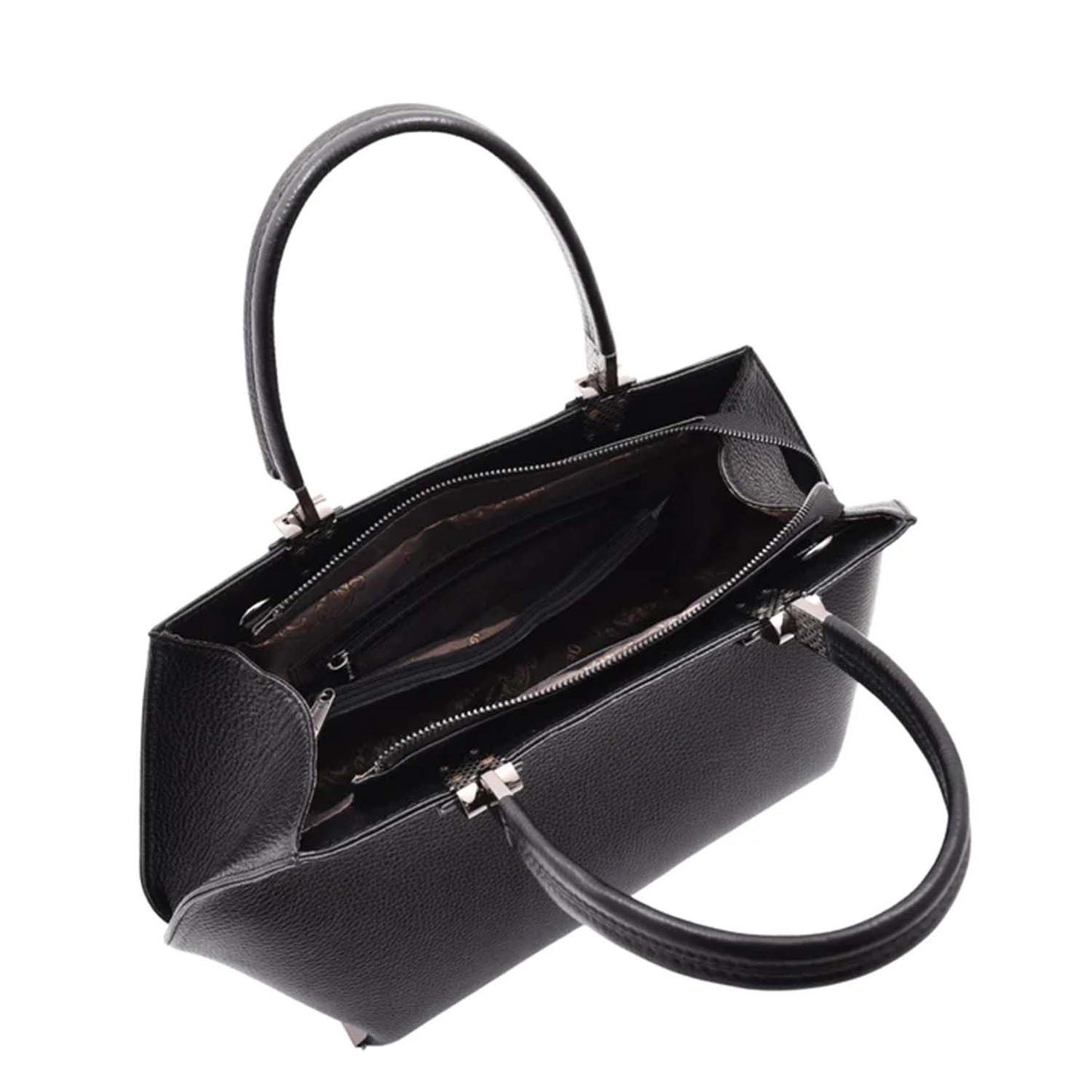 Womens Leather Classic Zip Opening Large Shoulder Bag MARY Black