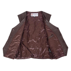 Womens Leather Classic Buttoned Waistcoat Rita Brown