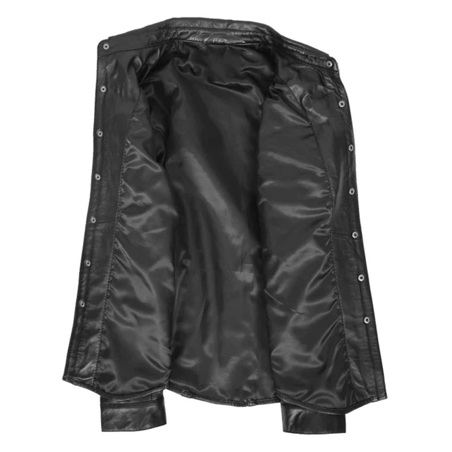 Mens Leather Shirt Classic Trucker Style Oliver Black