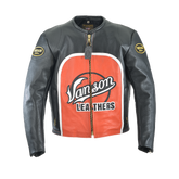 VANSON SPEEDWAY CLASSIC LEATHER JACKET AMERICAN BLACK + ORANGE