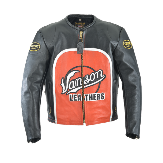 VANSON SPEEDWAY CLASSIC LEATHER JACKET AMERICAN BLACK + ORANGE