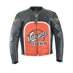 VANSON SPEEDWAY CLASSIC LEATHER JACKET AMERICAN BLACK + ORANGE