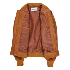 Mens Leather MA-1 Bomber Jacket Ryan Tan