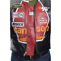 Vanson Star Jacket Leather Jacket Black + Red Competition Lea.