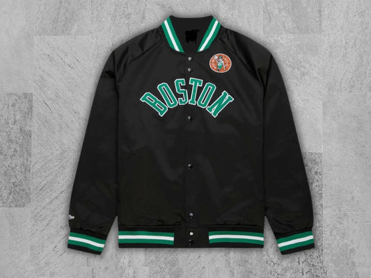 Custom Logo Accepted Satin Varsity Jacket league Boston Celtics Letterman Bomber Jacket Custom Varsity Jackets All Team Varsity Jackets-Black
