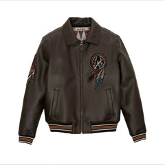 Primum Quality Men's Avirex Brown Real Bomber Flight, Embroidery Jacket Lamb Skin Leather Jackets