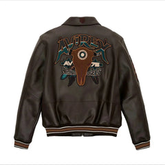 Primum Quality Men's Avirex Brown Real Bomber Flight, Embroidery Jacket Lamb Skin Leather Jackets