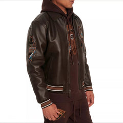 Primum Quality Men's Avirex Brown Real Bomber Flight, Embroidery Jacket Lamb Skin Leather Jackets