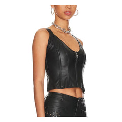 Factory Price Black Corseted Cisscross Back Women Leather Top