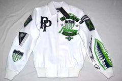 PELLE PELLE MEN'S COW GENUINE LEATHER JACKET WHITE ANNIVERSARY AMERICAN BRUISER