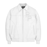 Men's White Pelle Pelle Stones Lamb Skin Leather Bomber Jacket