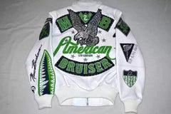 PELLE PELLE MEN'S COW GENUINE LEATHER JACKET WHITE ANNIVERSARY AMERICAN BRUISER