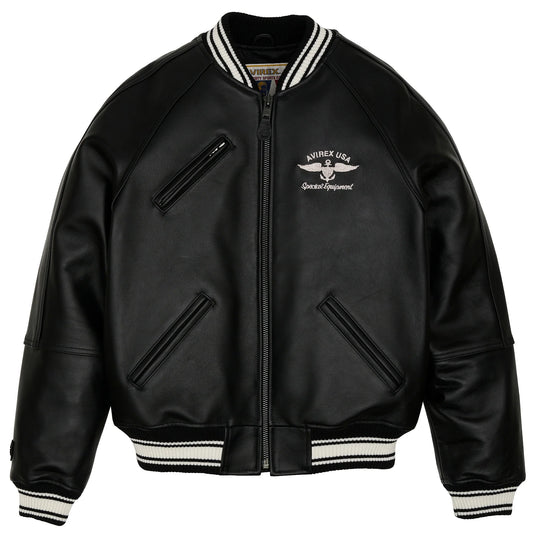 Men's Avirex Stadium Leather Jacket Las Vegas Avirex jacket (Black)