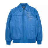 Men's Blue Pelle Pelle Stones Bomber Genuine Leather Jacket