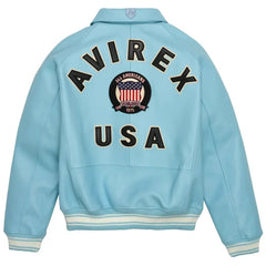 Men’s Avirex Leather Jacket Iconic Avirex Jacket (Light Blue)