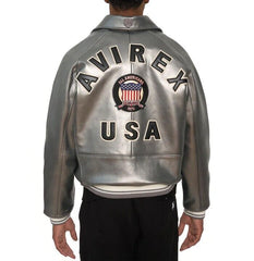 Men's Avirex Leather Jacket Iconic Avirex jacket (Silver)