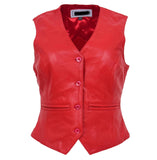 Womens Leather Classic Buttoned Waistcoat Rita Red