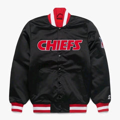 Kansas City Cheifs Satin Bomber Style Letterman Heavyweight Varsity Jackets-Black